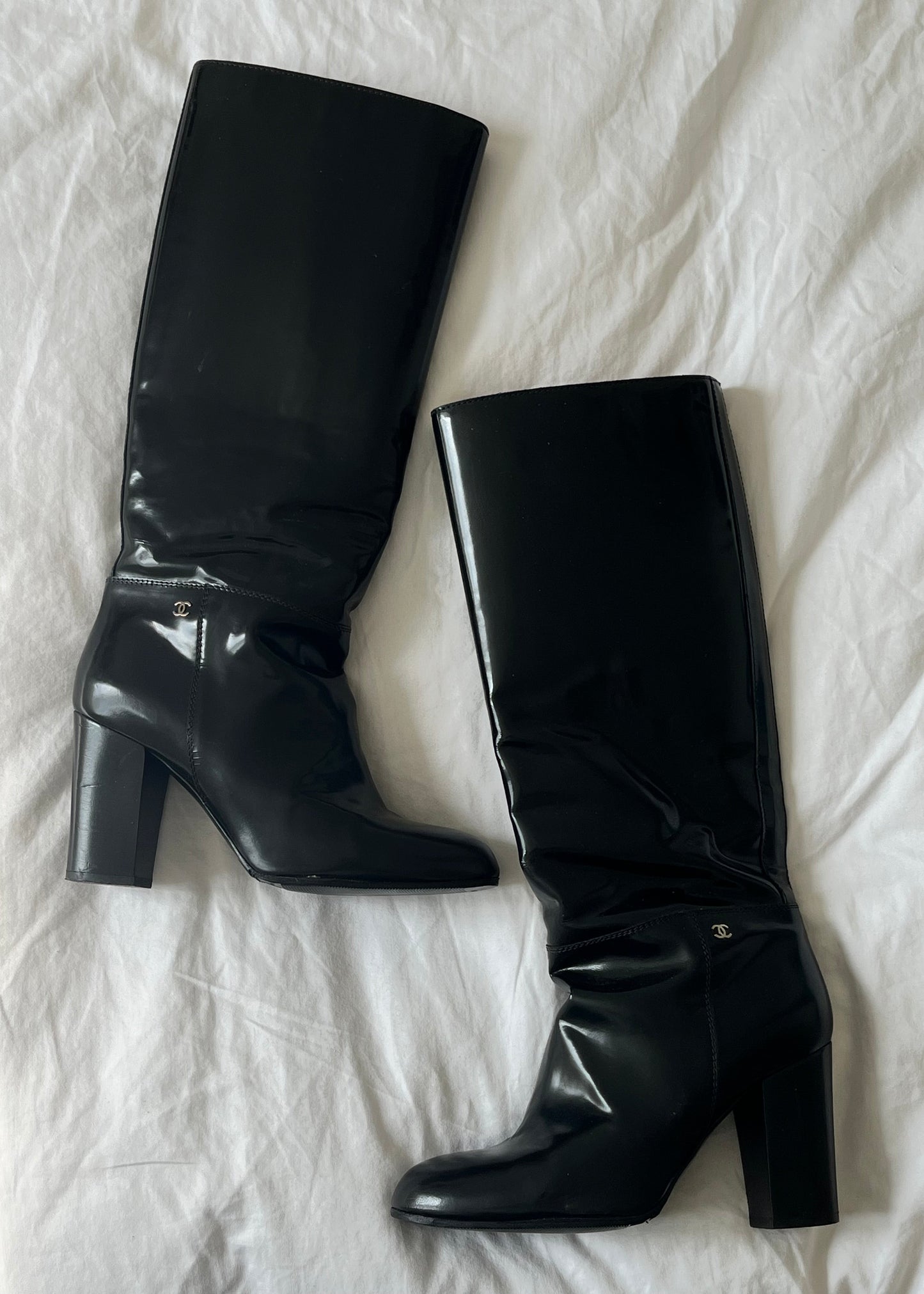 CHANEL PATENT BOOTS, 39