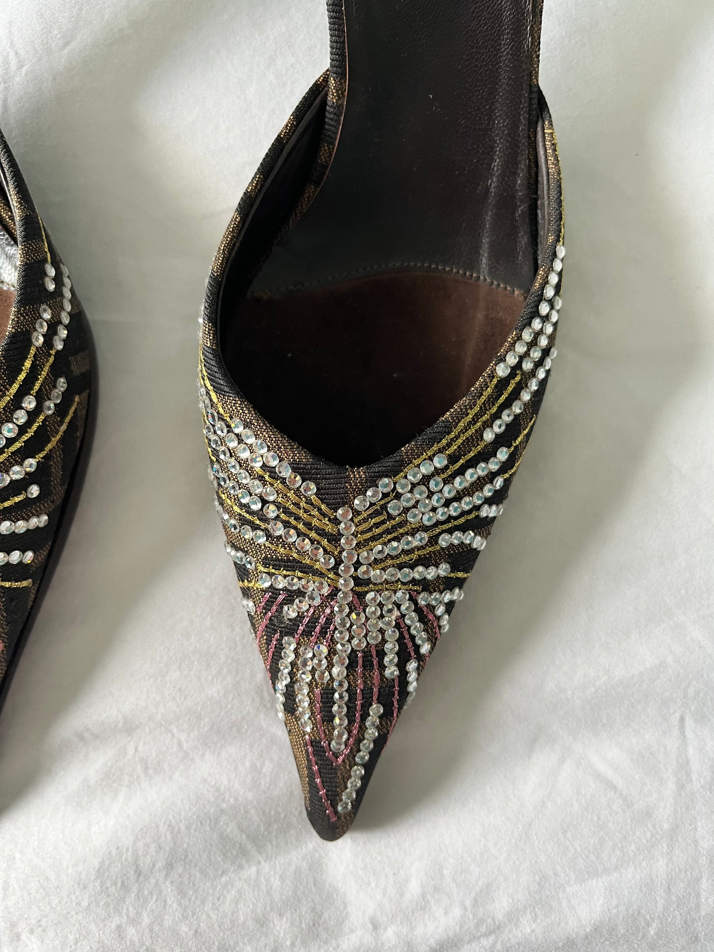 FENDI CRYSTAL EMBELLISHED MULES, 38